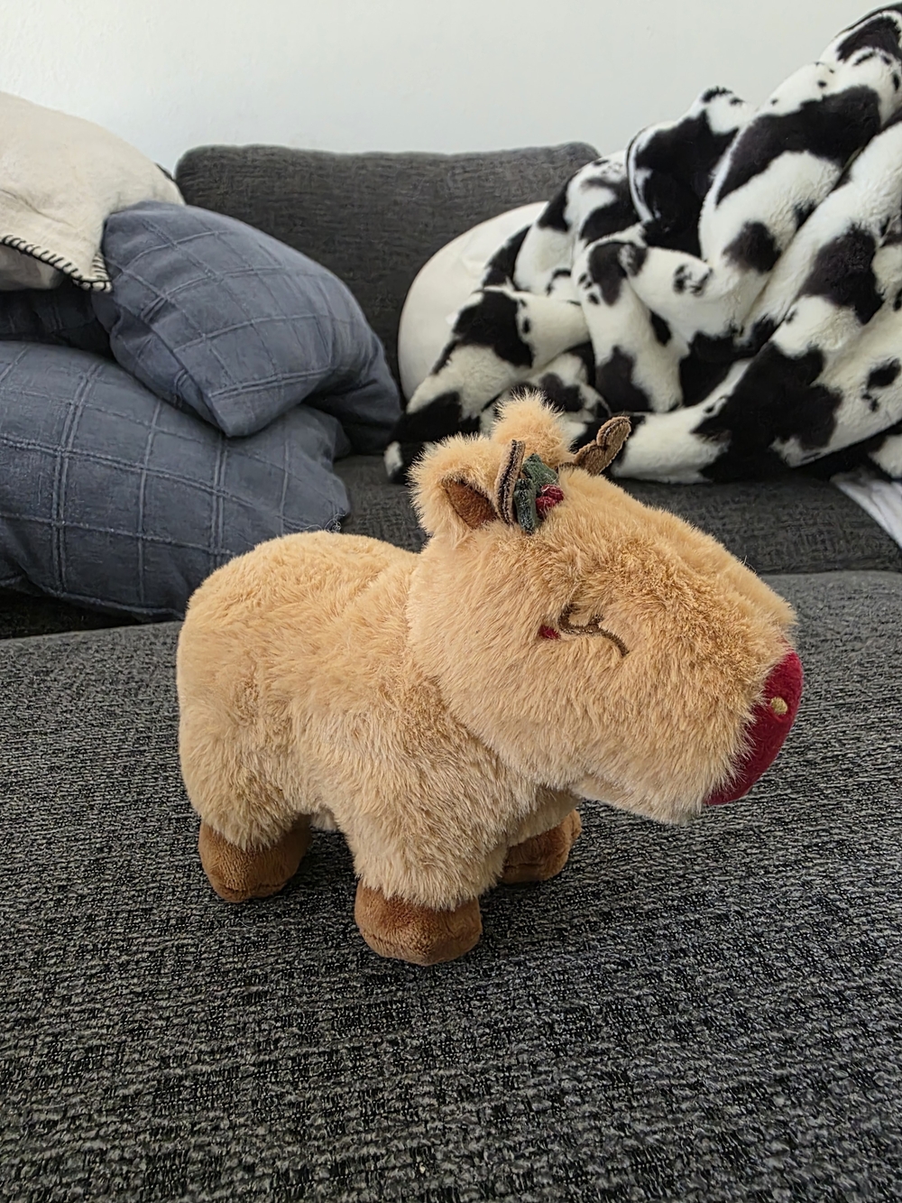 Capybara Keychain Plush Bag  Charm Tan with Red Nose
